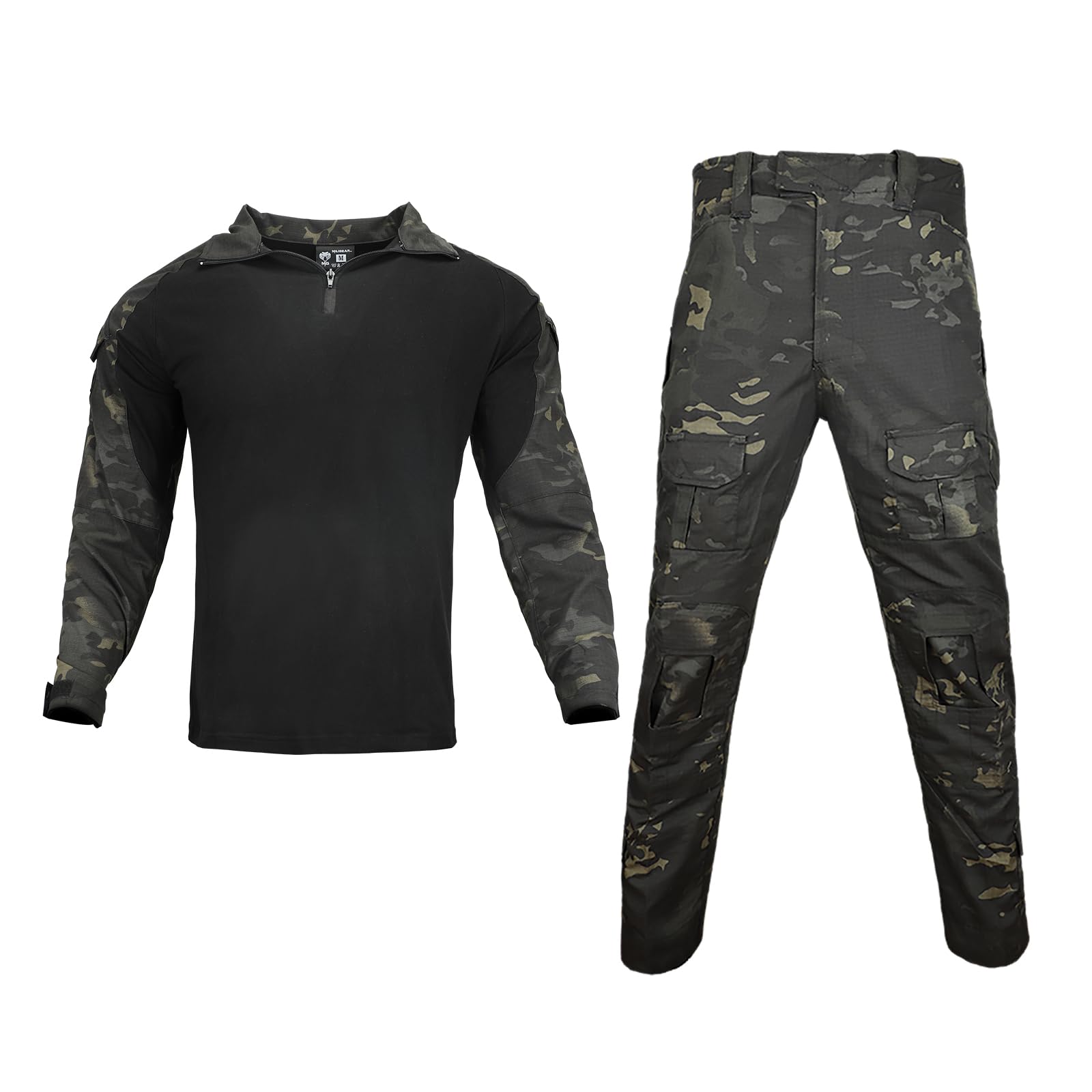 MGFLASHFORCE Combat Shirts Top and Pants for Men Tactical Military Uniform Camo Army Suit Long Sleeve Airsoft Outfit Clothes