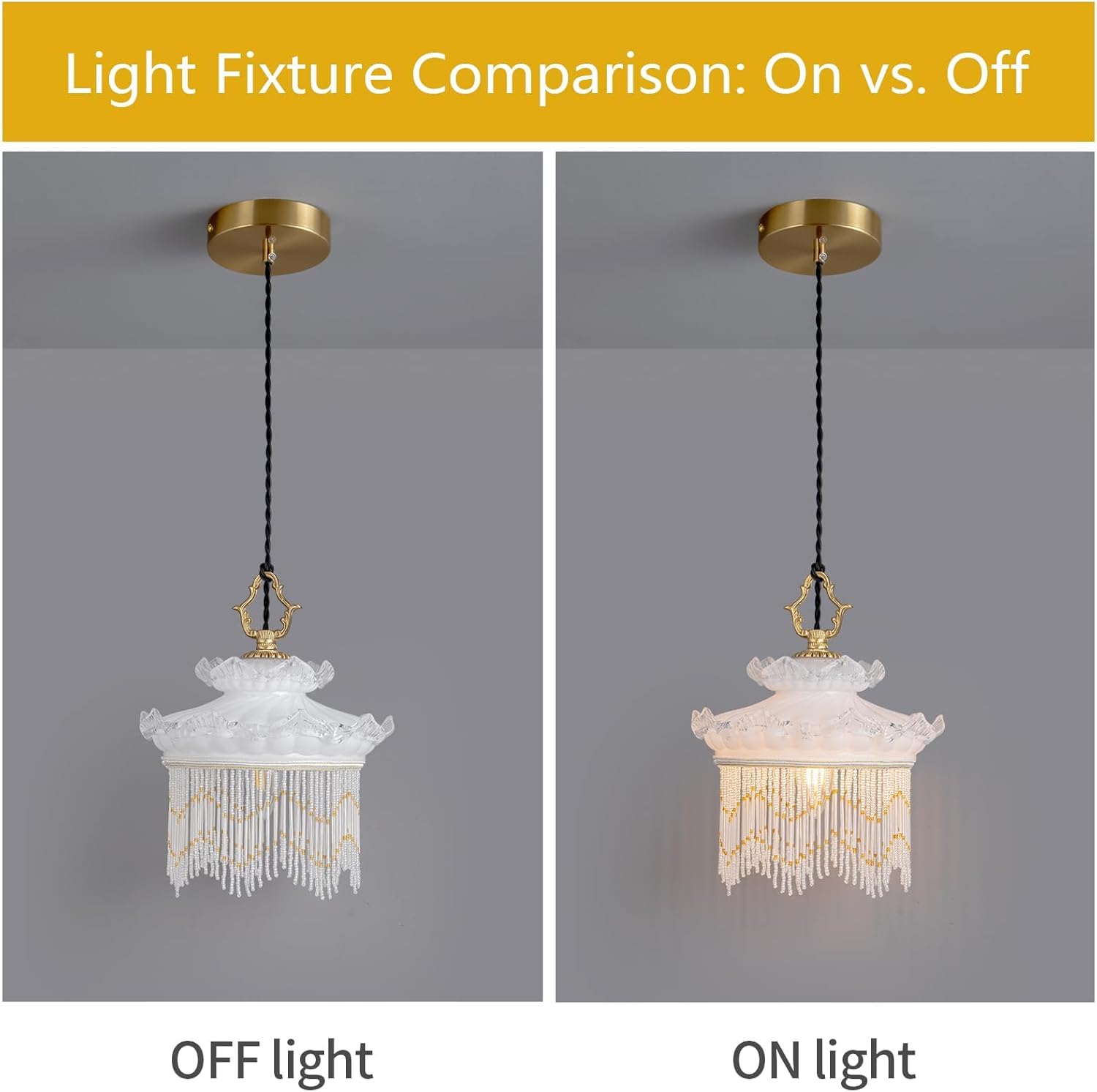 Brass Vintage Glass Pendant Light Cream Style Glass Tassel Chandelier,Adjustable Height Pendant Lights for Dining Room Kitchen Island Bedroom Hallway