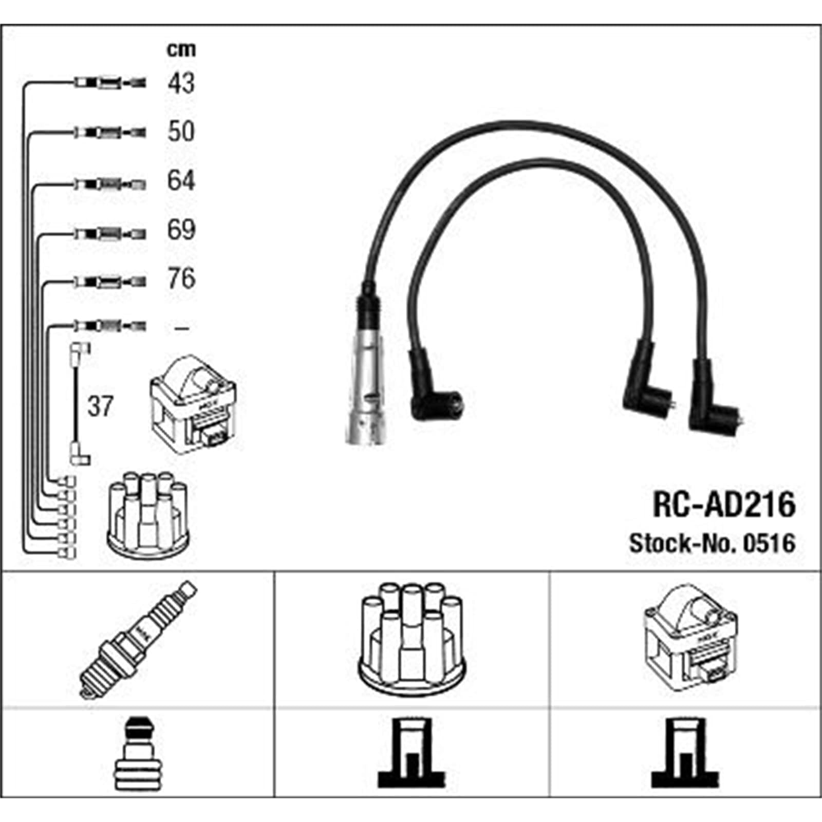 NGK 0516 Zündleitungssatz Zündkabelsatz Kompatibel mit AUDI 80 Limousine 8C2, B4 437998031B RC-AD216