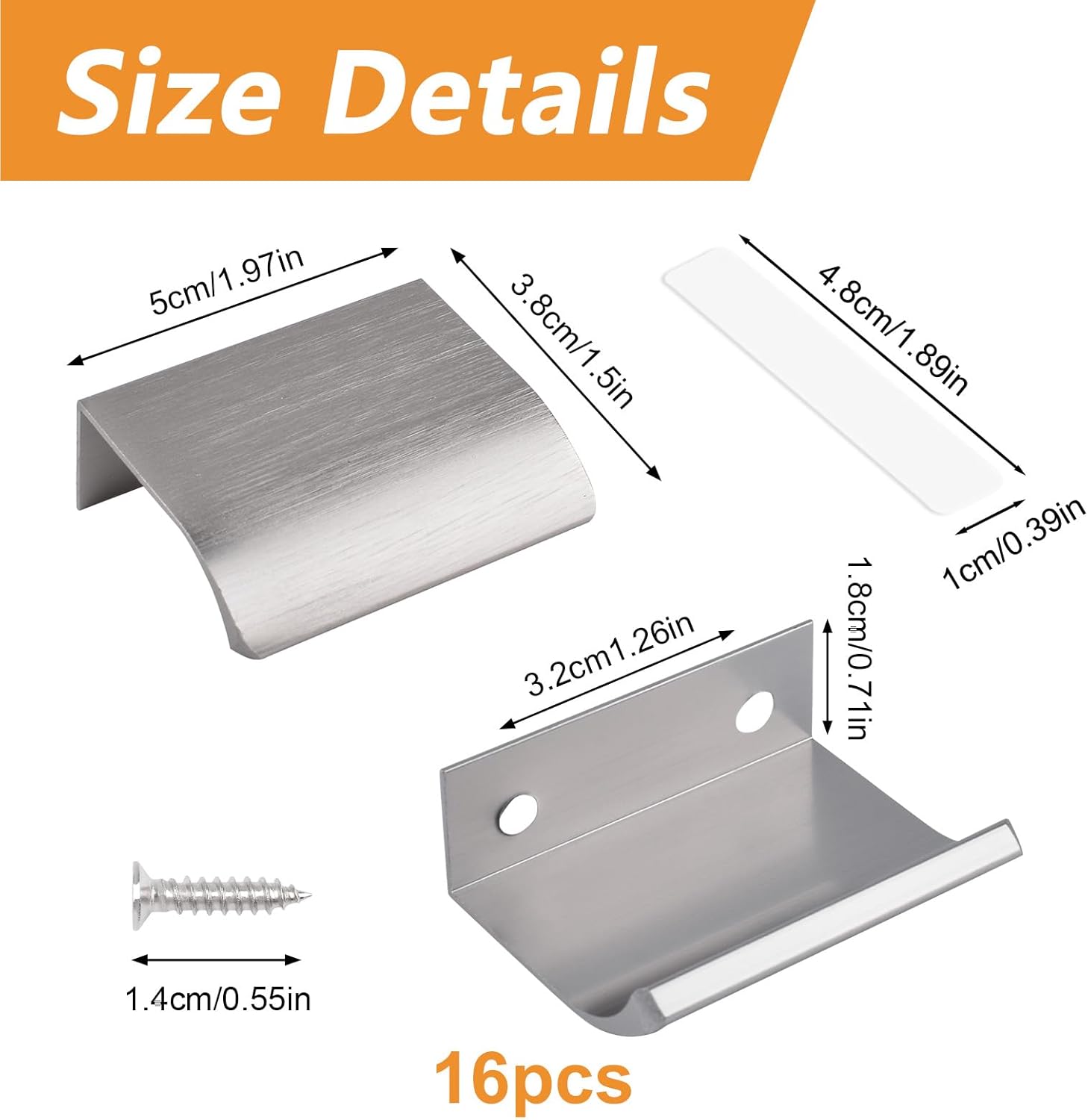 MOROBOR Finger Edge Pull, 16pcs Concealed Aluminum Alloy Handle Utility Invisible Furniture Handles Self-Stick Instant Cabinet Drawer Pulls Helper/Brushed Nickel,50mm