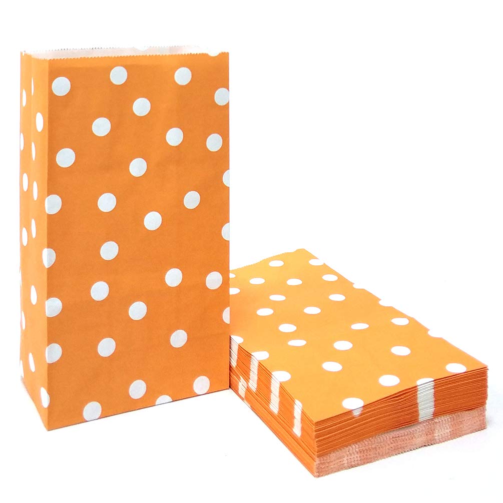 ADIDO EVA Polka Dot Paper Bags Orange Lunch Bags for Party Favors Supplies (5.1 x 3.1 x 9.4 in 50 PCS)