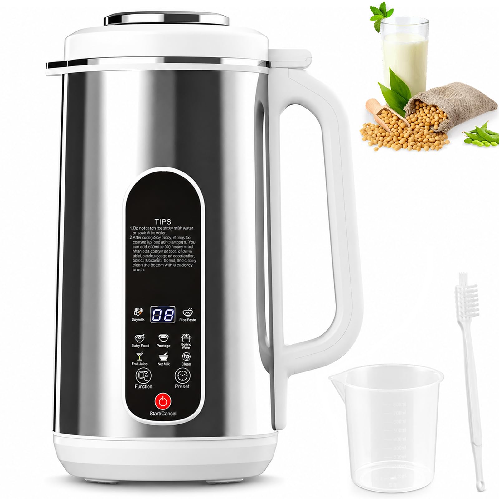 Macchina per Latte Vegetale 1,2 L, Latte di Soia con Timer 24 Ore e LED | 12 Lame in Acciaio Inox, Frullatura in 5 Min Senza Ammollo, Mantenimento Caldo e Autopulizia per Casa e Famiglia
