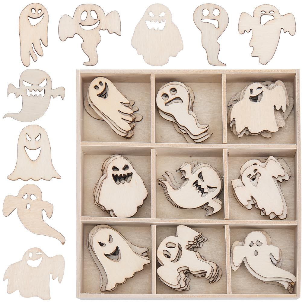 SUNNYCLUE 72-Piece Wooden Halloween Shapes - Unfinished Wood Cutouts For DIY Crafts & Party Decor (9 Styles) - View #10