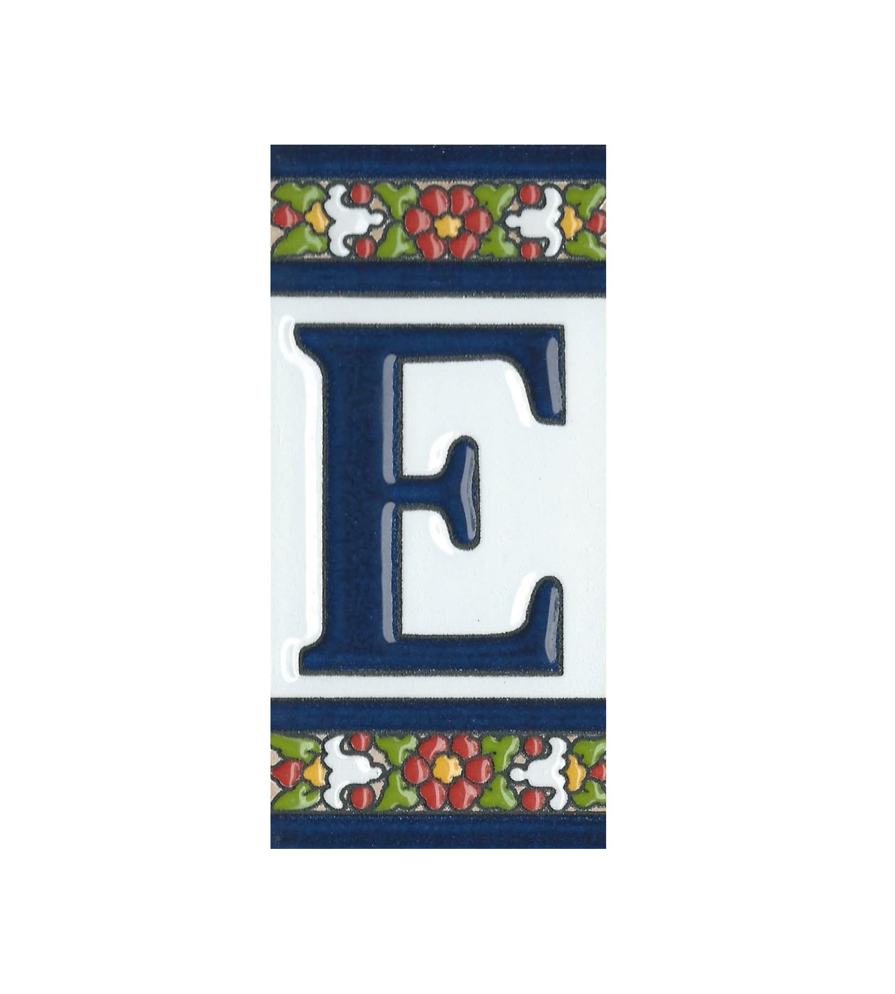 Spanish Floral Designed Ceramic Letter Tiles House Number Tiles and Frames (Letter E)