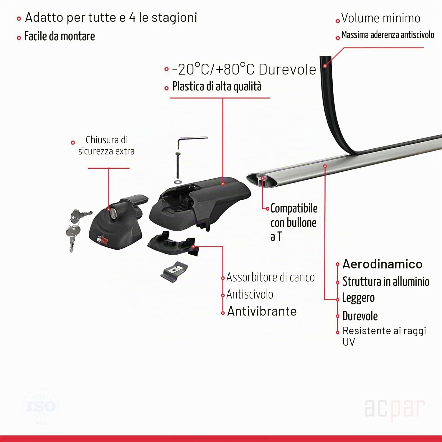 Compatibile con Skoda Kodiaq (NS7/NS6) 2017-2023 Modello ACE-1 Barre Tetto Portapacchi Auto Barre Portatutto Grigio Alluminio 2 Barre