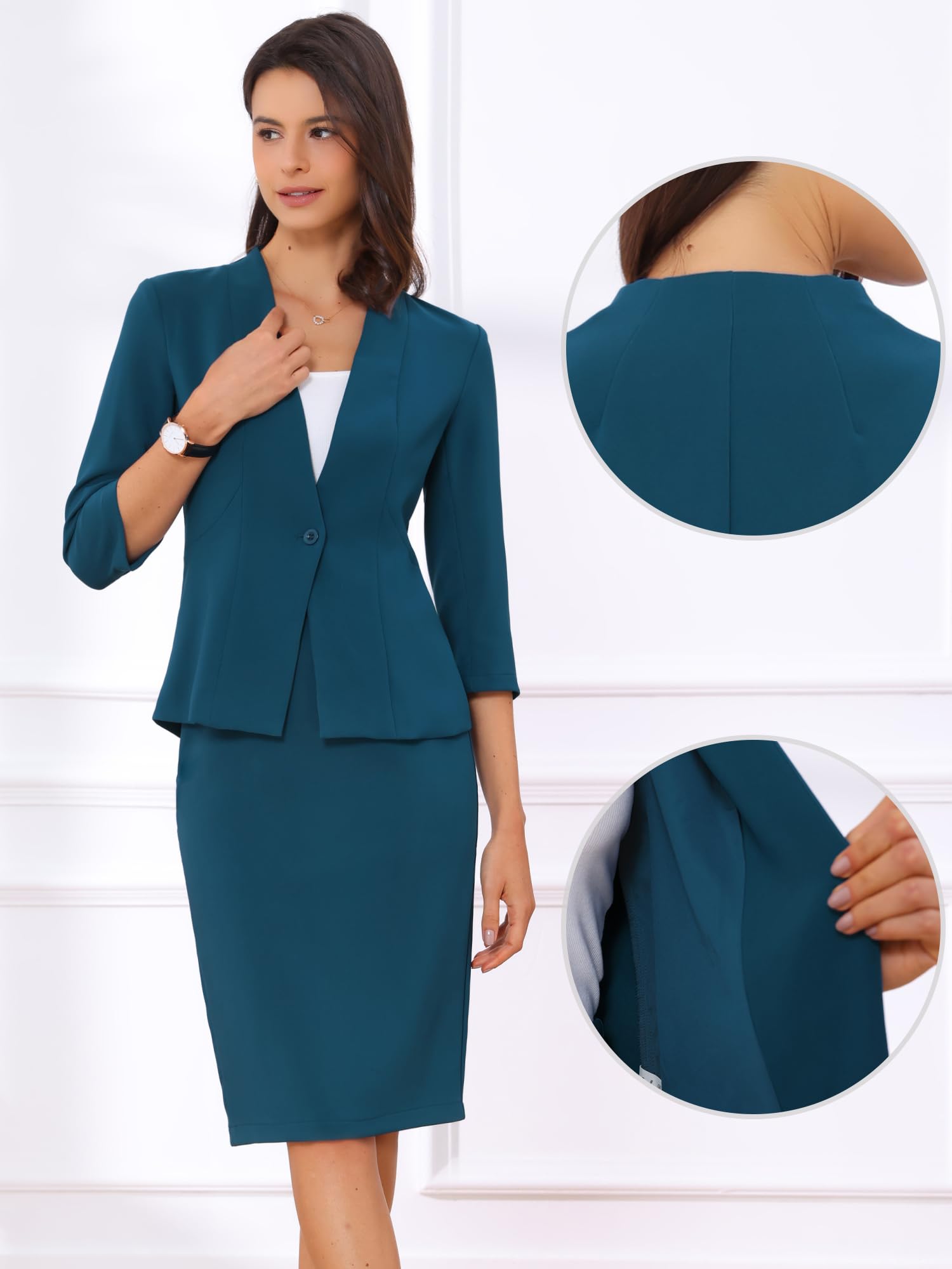 Allegra K Donna Set Gonna da Lavoro per Gonna A Tubino Blazer Senza Colletto in 2 Pezzi da Ufficio