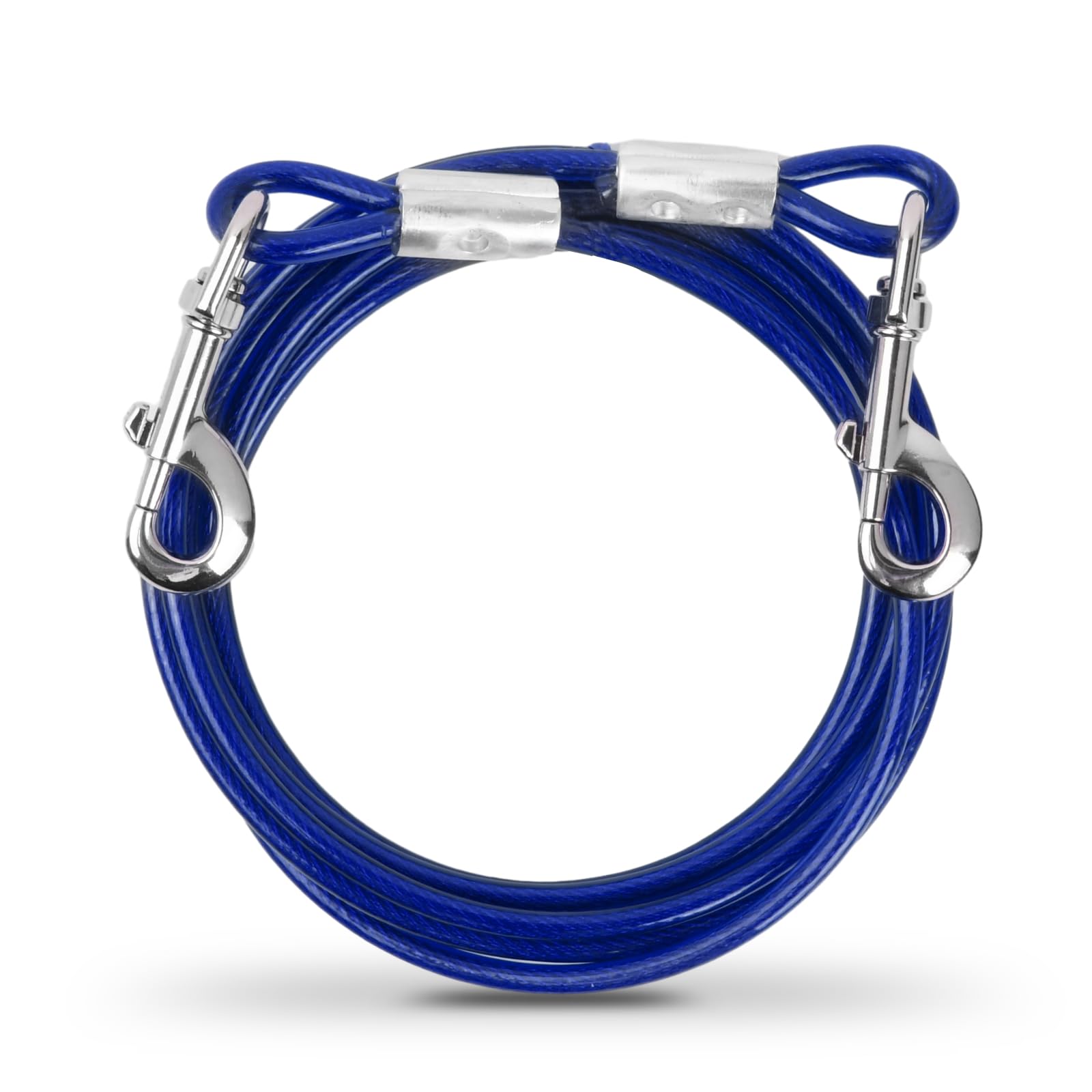 3m Cuerda Mascotas, Correa de Metal para Perros con Gancho Giratorio, Cable Cinturón de Seguridad Perros, Alambre de Acero Inoxidable 6 mm, Cuerda para Perros Grandes Medianos, hasta 250kg (Azul)