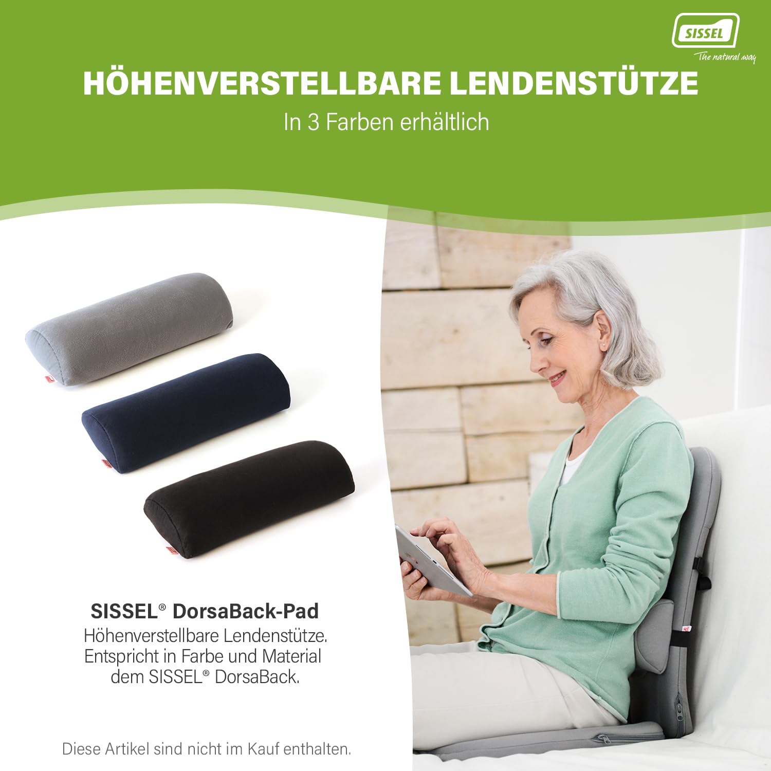 SISSEL DorsaBack Rückenkissen | Ergonomische Rückenstütze für gesundes Sitzen | Lendenkissen & Lendenwirbelkissen für Büro & Zuhause | Sitzkissen Auto mit Verstellbarer Neigung & hohem Komfort