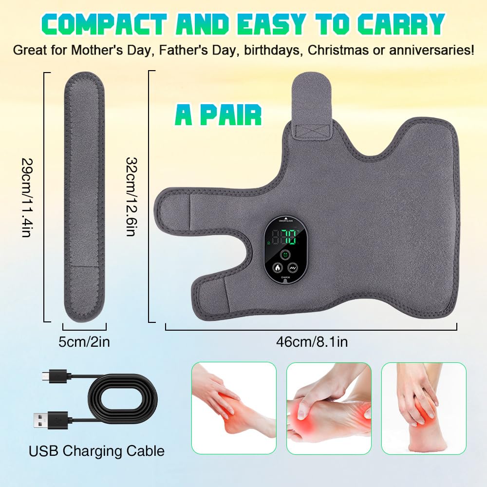 Masajeador de Pies Eléctrico 3 en 1 Inalámbrico,2 Recargable Foot Massager con 3 Modos,6 Niveles de Calor,Temporizador de 3 Tiempos,Incluye Banda de Extensión,para Tobillo Talón Planta y Empeine