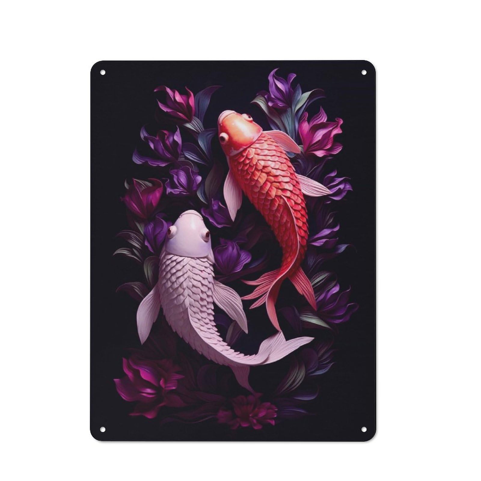 Junmoney 2 Koi Fish Tin Sign 40X30cm With For Home Bar Wall, Vintage Decor, Wall Decoration For A Recently Updated Home Bar