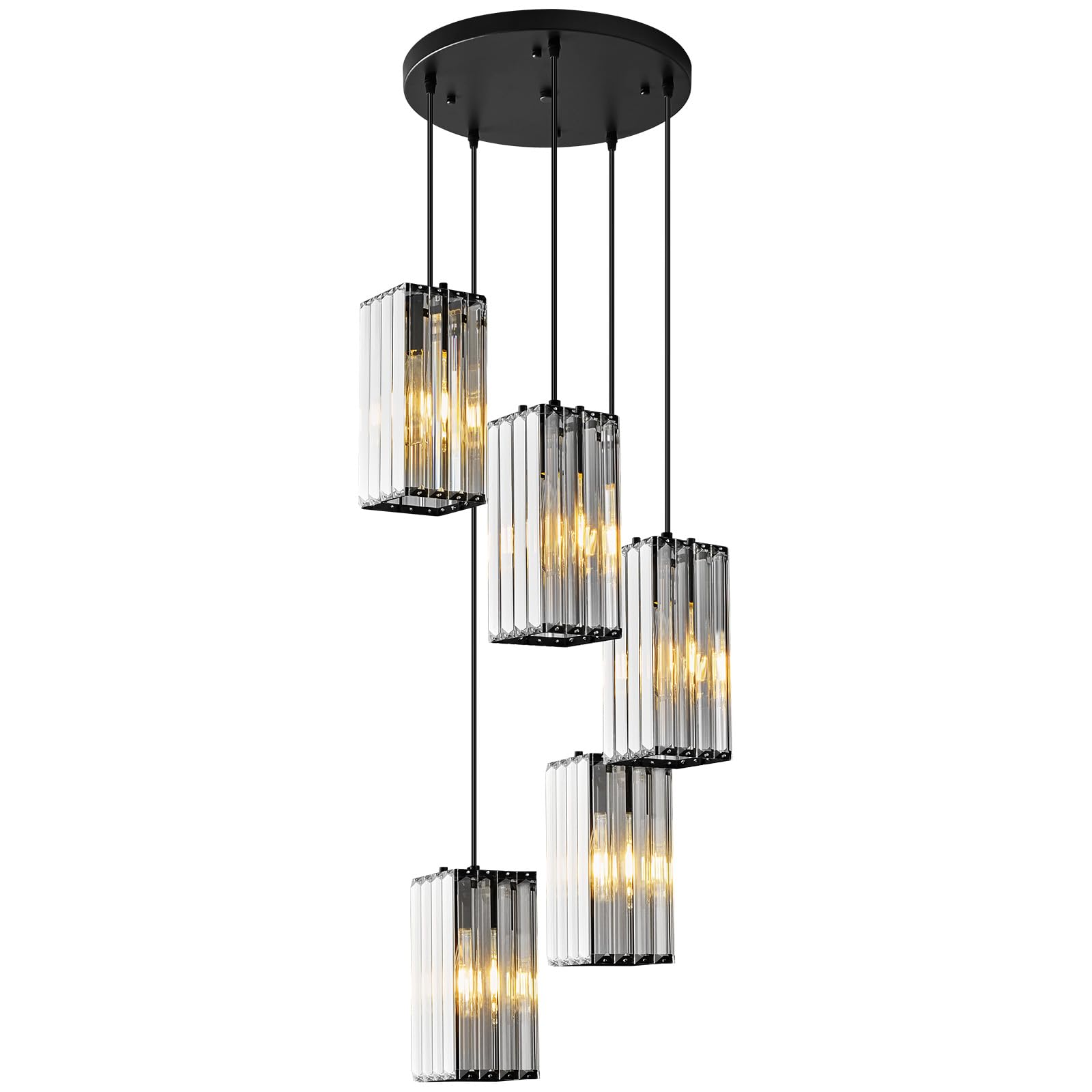 Modern Pendant Light Black Rectangle Pendant Lighting Mini Crystal Chandeliers Adjustable Pendant Light Fixture for Kitchen Island Dinning Room Living Room Corridor Bedroom(Black 5-Light)