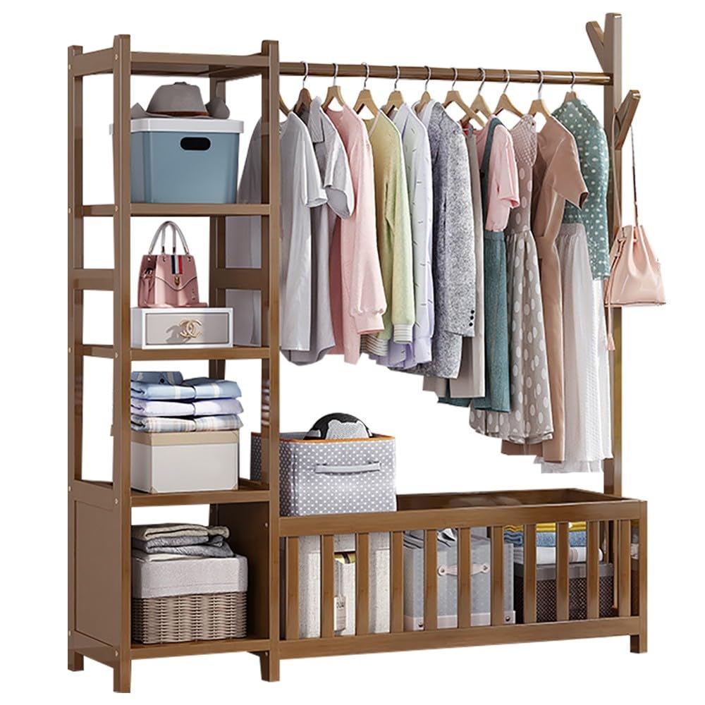 MYUYEE Wooden Coat Rack Stand, Clothes Drying Rack With Shelves, With Shoe Stand, Multifunctional Clothes Rail, Holds Up To 100 Kg, For Home/Office/Entryway/Hallway : 95Cm/115Cm(C-135Cm)