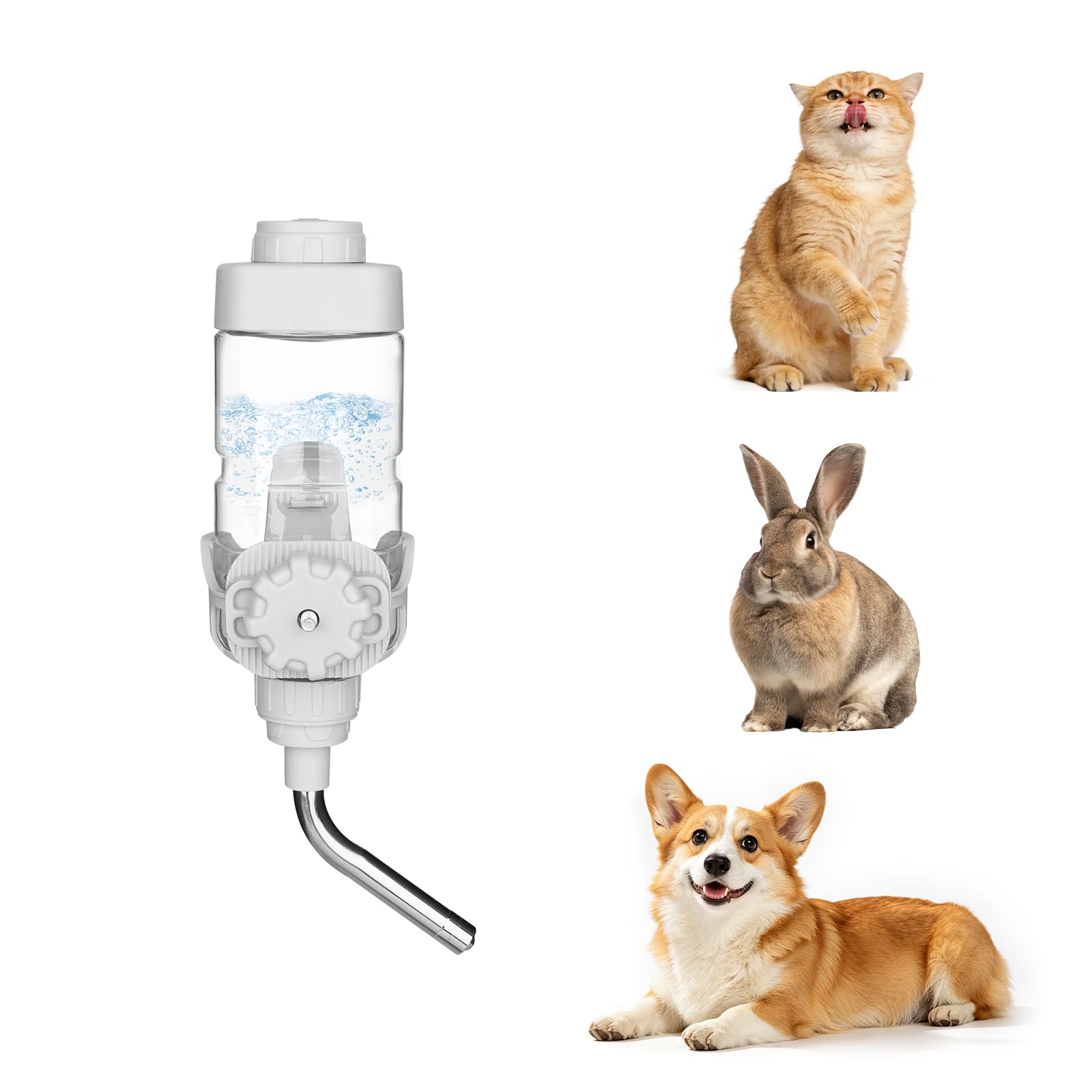 Vannon Water Bottle for Small Animals, 15oz Top-Fill Pet Dispenser, Grey