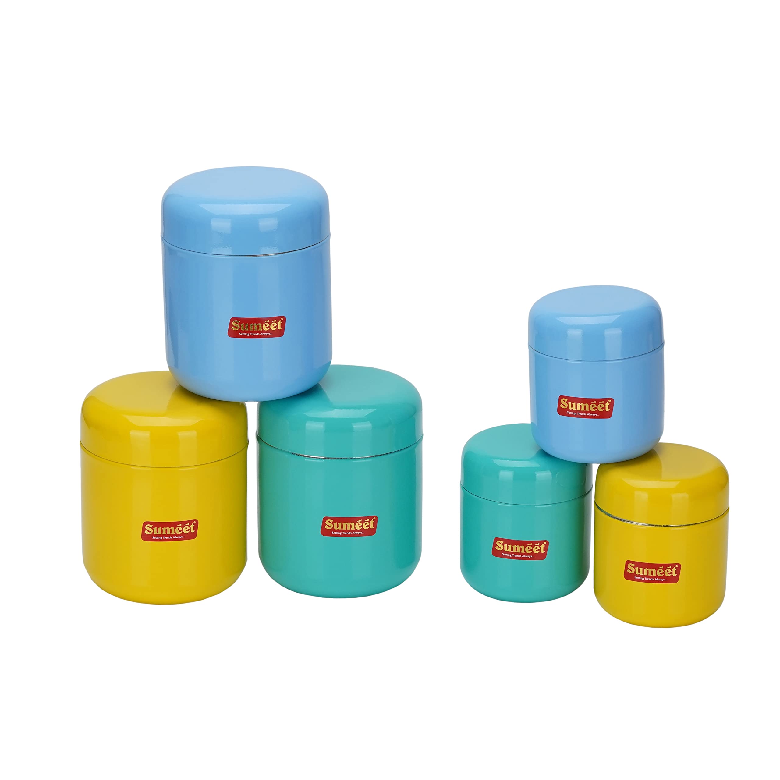 Sumeet Stainless Steel Multi Color Small Canisters/Jars/Storage Containers set of 6Pcs,(350Ml capacity 3pcs, 7.5cm Dia + 750Ml Capacity 3pcs, 9cm Dia) (B0BC4CGXC2) Amazon Price History, Amazon Price Tracker