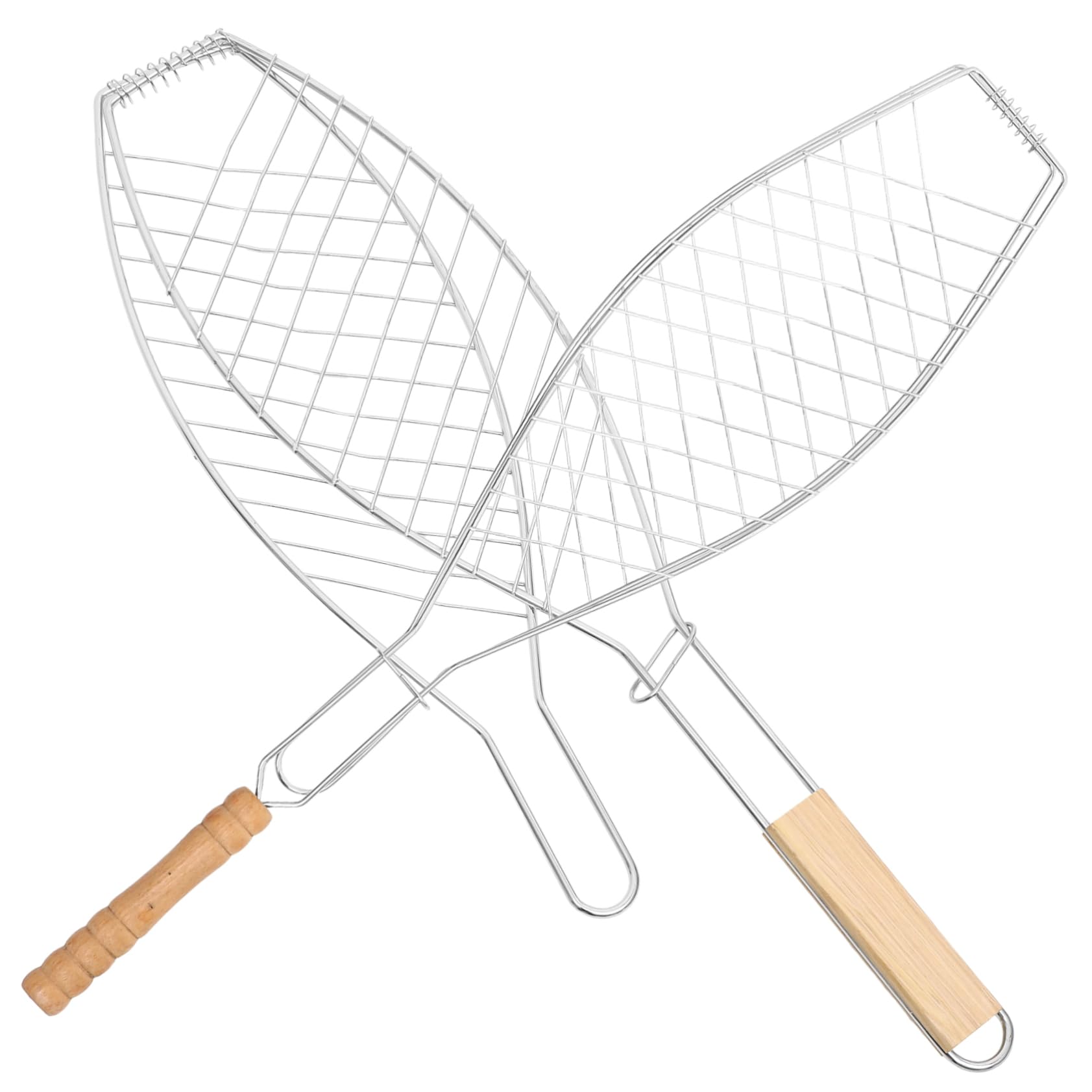 CIYODO Grill Basket with Round Net Rack Wire Frame Fish Grill Basket Bbq Accessory Bbq Net Clamp