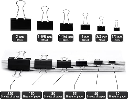 Miniatura 3 de Clips para carpeta, paquete de 24, 1.6 pulgadas, no estándar de 1.614 in, negro, capacidad de 0.66 pulgadas, clips grandes para carpetas, clips de