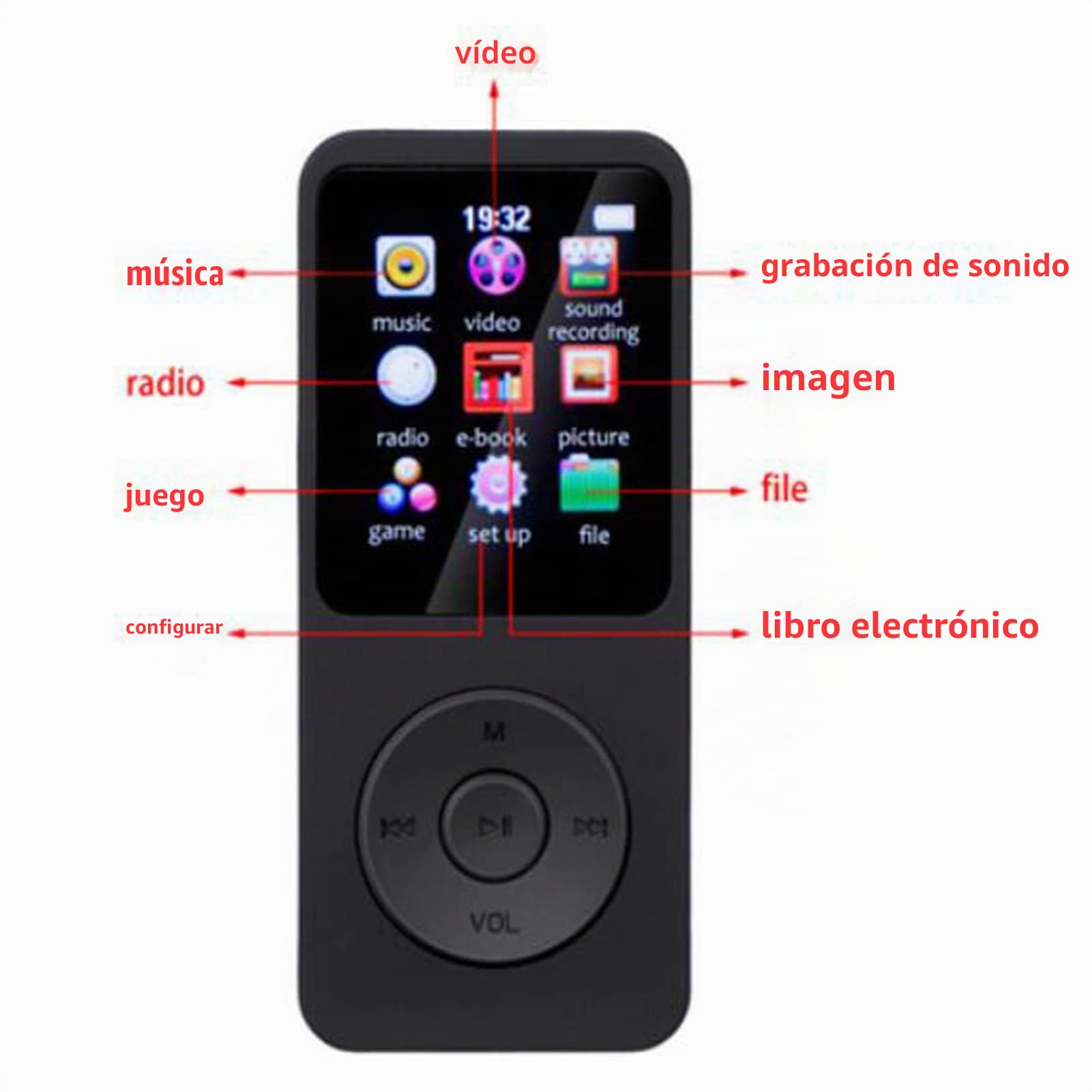 Reproductor MP3 MP4 Bluetooth 5.0, Música HiFi Portátil con Altavoces HD, Radio FM, Grabación, Video, Imágenes, Soporte de Formatos
