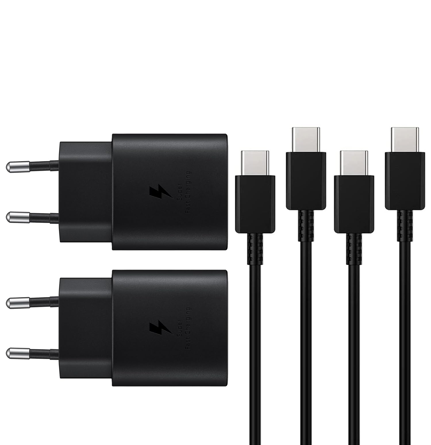 2 Pezzi 25W Caricatore USB C Rapido Caricabatterie per Samsung Galaxy S24, S23, S22 Ultra, S21, S20, A54, A53, A14, Fold5/4, Flip 5/4, Note10 Rapida USB C Carica Alimentatore Presa con Cavo - Nero