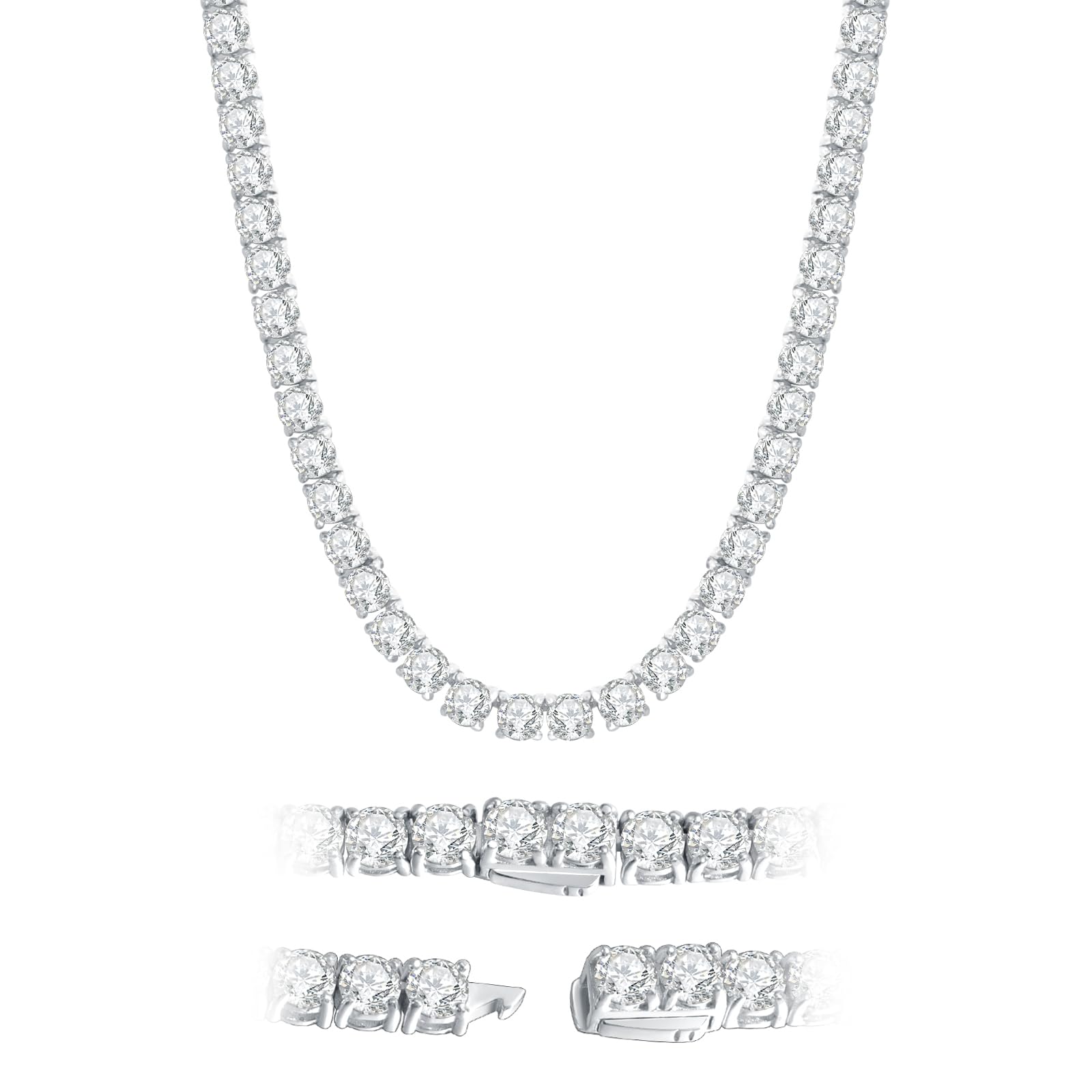 ReyFolop Moissanite Tennis Necklace 3mm-6.5mm (0.1-0.5CT) D/VVS1 Round Cut, 14K White Gold Plated 925 Silver, Hypoallergenic Jewelry Gift for Women