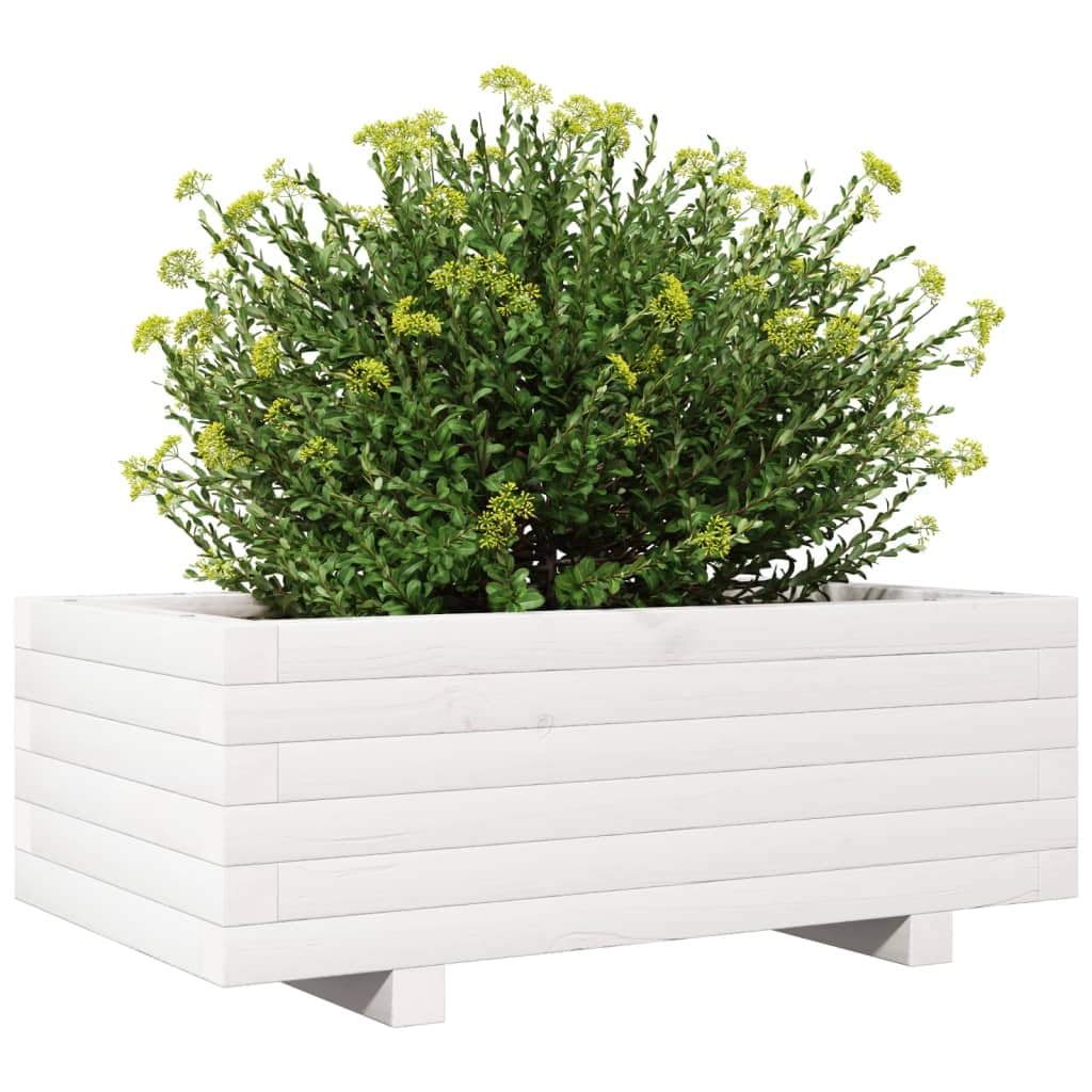 Donica ogrodowa biala 70x40x26,5 cm lite drewno sosnowe duza donica na kwiaty warzywa ziola na taras balkon ogrod