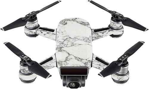 MightySkins Skin compatible con DJI Spark Mini - Mármol blanco | Cubierta protectora de vinilo duradera y única | Fácil de aplicar, quitar y cambiar