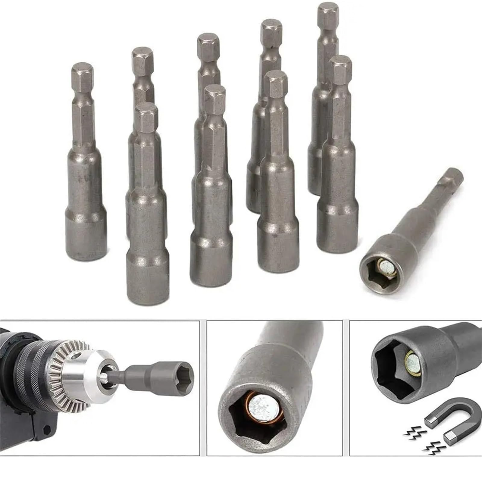 Adattatore For Cacciavite Magnetico Con Bussola A Impatto Da 6-19 Mm E Da 1/4", Set Di Punte For Trapano Elettrico(6-15mm(10PCS) 65MM)