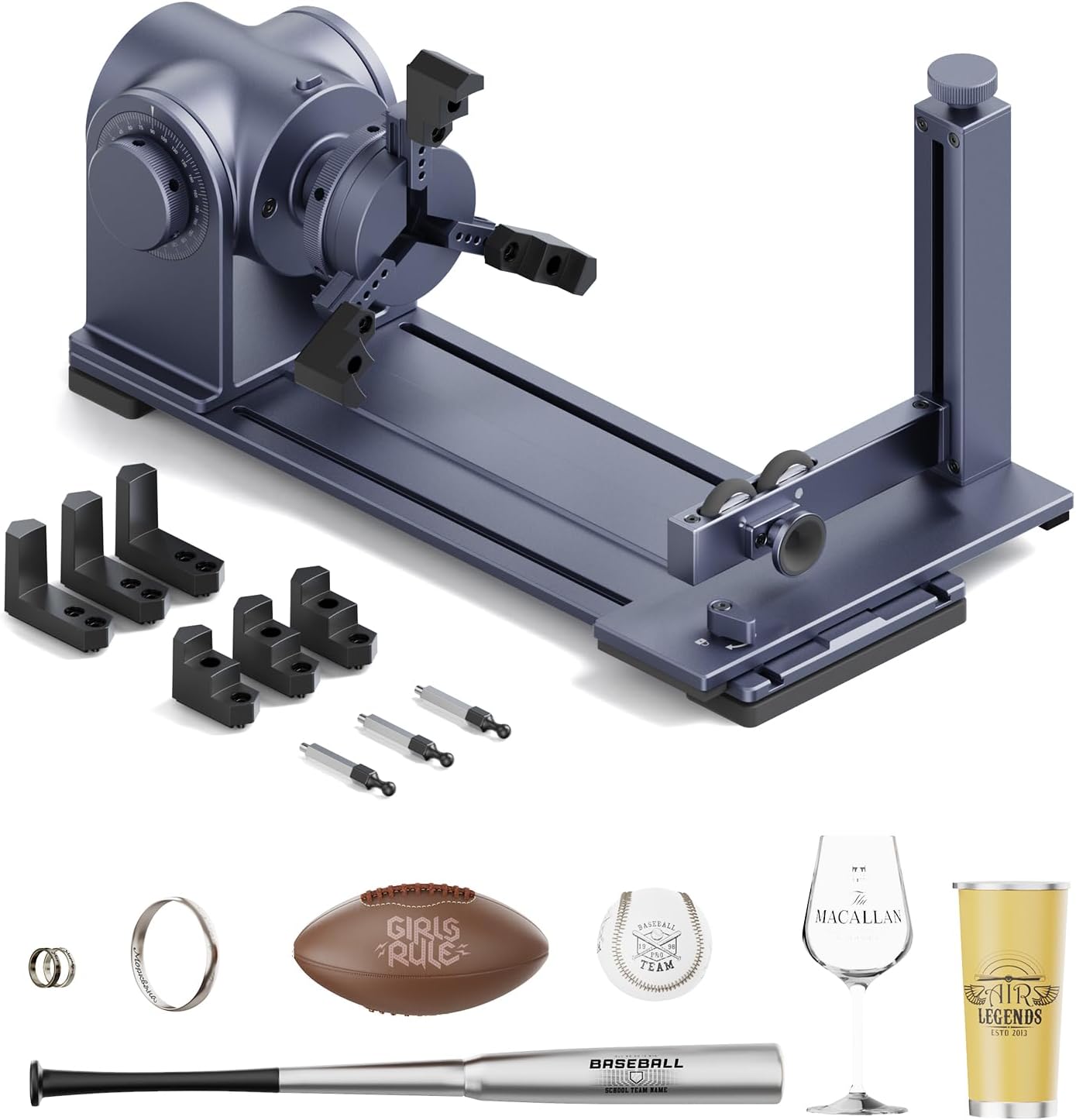 LaserPecker Rotary Extension for LP2 Plus/LP5/LP4 Engravers, 3-200mm Cylindrical Engraving, 180° Angle Adjustment & Scale Dial - Professional Rotary Module for Rings/Bottles/Cones