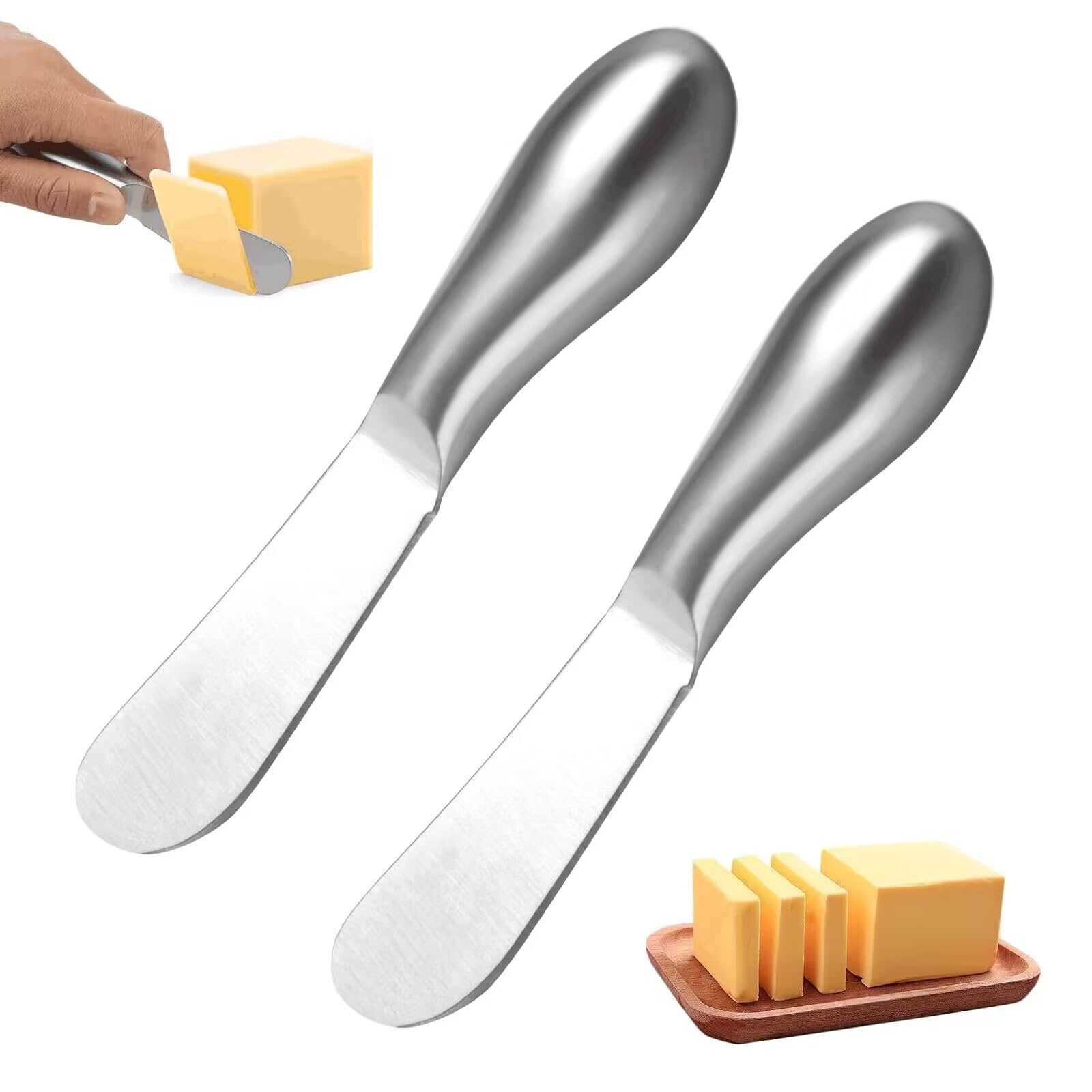2 Piezas Cuchillo de Mantequilla, Cuchillos de Mantequilla Pequeños, Cuchillo Para Desayuno, Cuchillos de Mantequilla, para Esparcir Queso y Mantequilla Esparcidor Mantequilla de acero Inoxidable