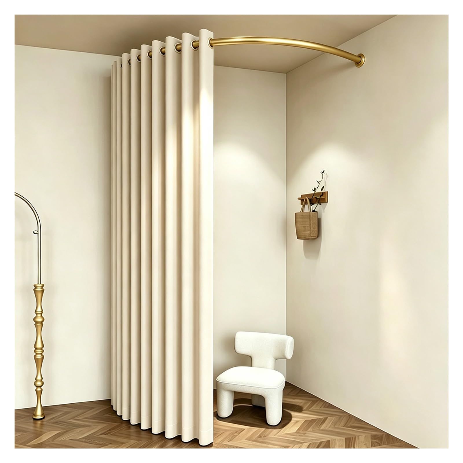 C Shaped Curtain Rod Set with Blackout Partition Curtain