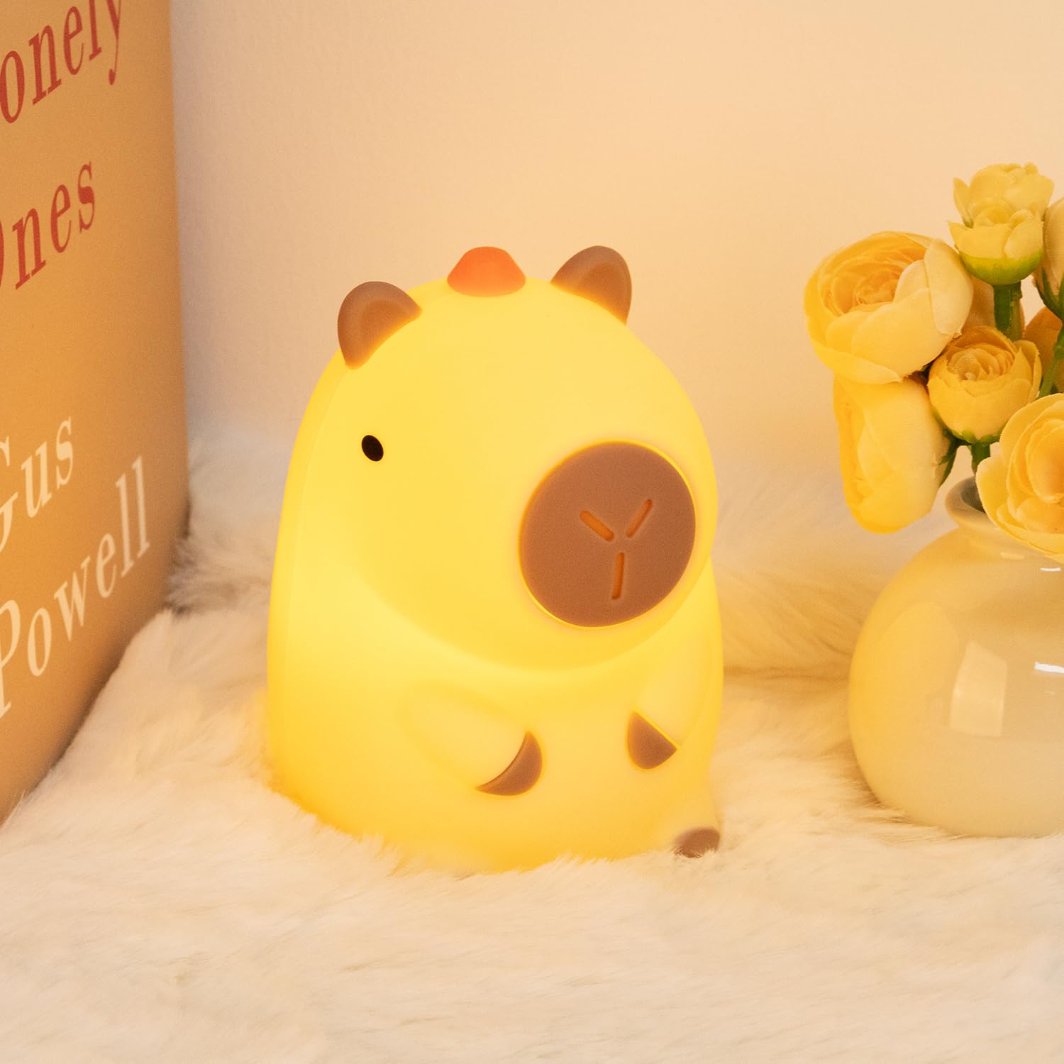 loatme Night Light for Kids, Rechargeable Dimmable Silicone LED Nightlight with 7 Colors, Baby Nursery Night Lamp, Touch Squishy Lamp, Cute Gifts for Girls, Boys, Toddler Room Decor, Capybara