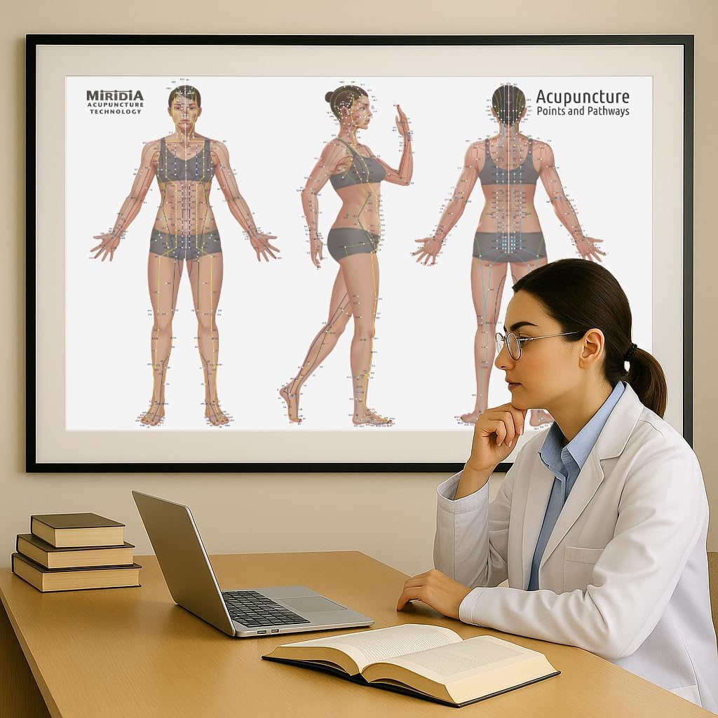 Miridia Acupuncture Chart - Huge Laminated Anatomical TCM Meridian & Points Poster - Clinic/Study Use - Accurate Acupuncture Point Chart - Clear Labels - Comprehensive Meridian System - 36x24, Female