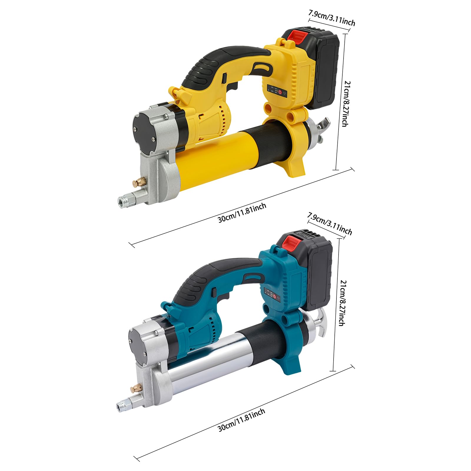 Pressa per grasso a batteria, super efficiente, con 2 batterie e caricabatterie, motore senza spazzole e lampada a LED (giallo)