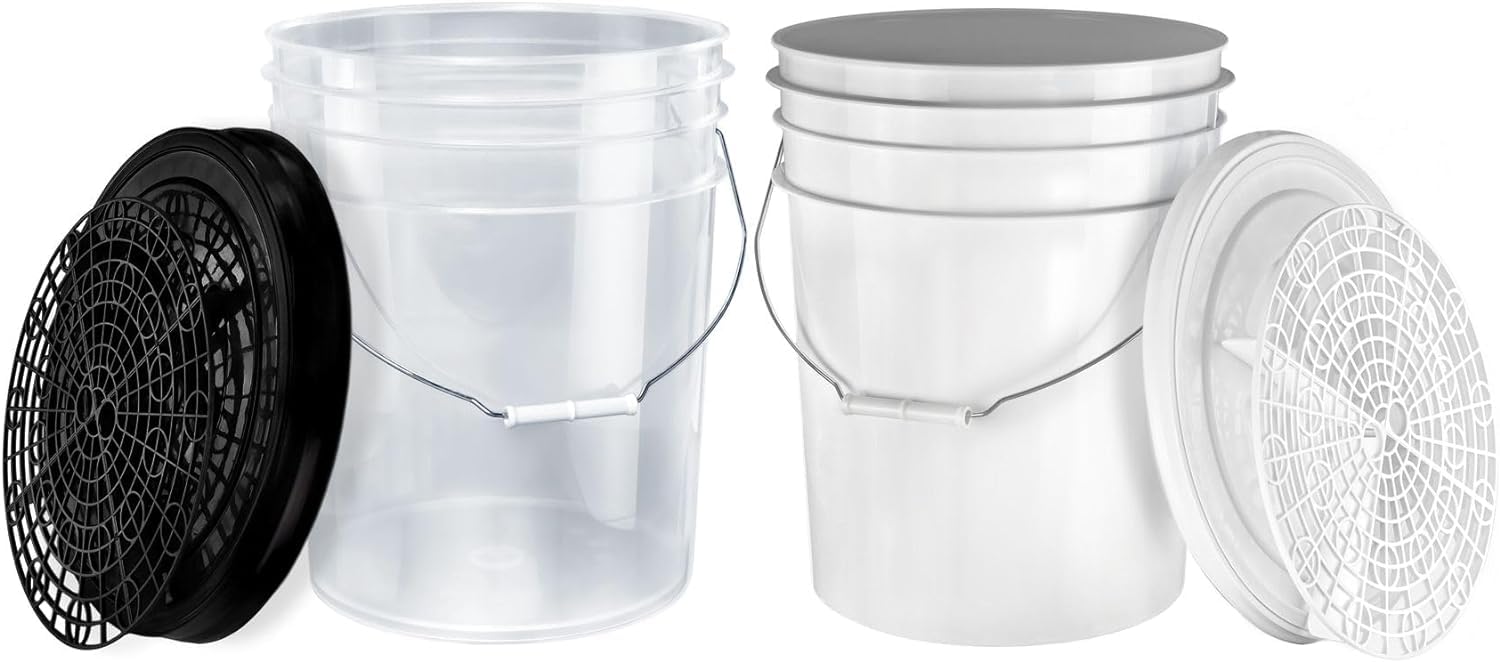 BenBow kit de Lavage Auto : 2 seaux de 20 litres avec 2 grilles de Lavage filtrantes et 2 couvercles de Seau - idéal pour Un Nettoyage Efficace et sans Rayures - Lavage à Deux seaux