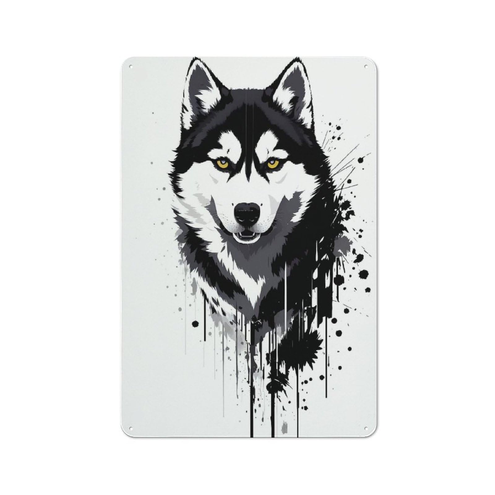 Junmoney Husky Dog Splash Art Retro Metal Sign With Design 30X20cm, Nostalgic Vintage Wall Decor For Kitchen, Hallway, Bar Or Small Cafe