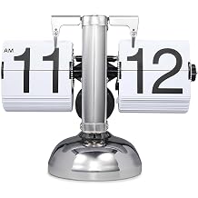 Retro Flip Clock,Auto Flip Clock,Metal Stand, Battery Powered, Large Numbers with AM/PM, for Living Room and Office Decor White