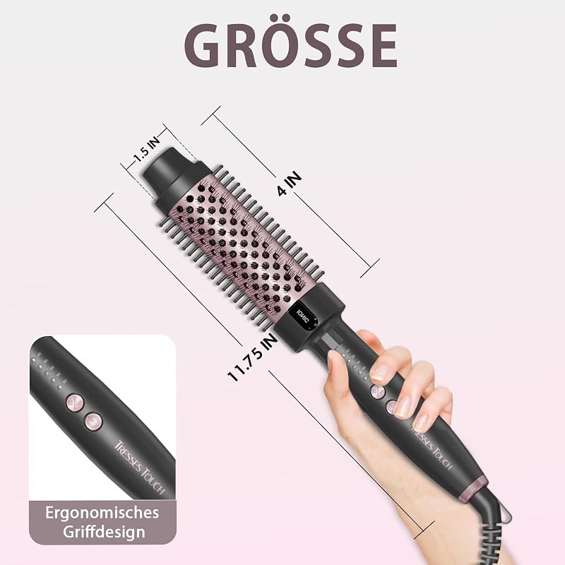 Perie electrică cu încălzire Tresses Touch, cu înveliș ceramic și turmalină, tehnologie cu ioni negativi, 5 trepte de temperatură, voltaj universal, aur roz, încălzire rapidă în 30 secunde