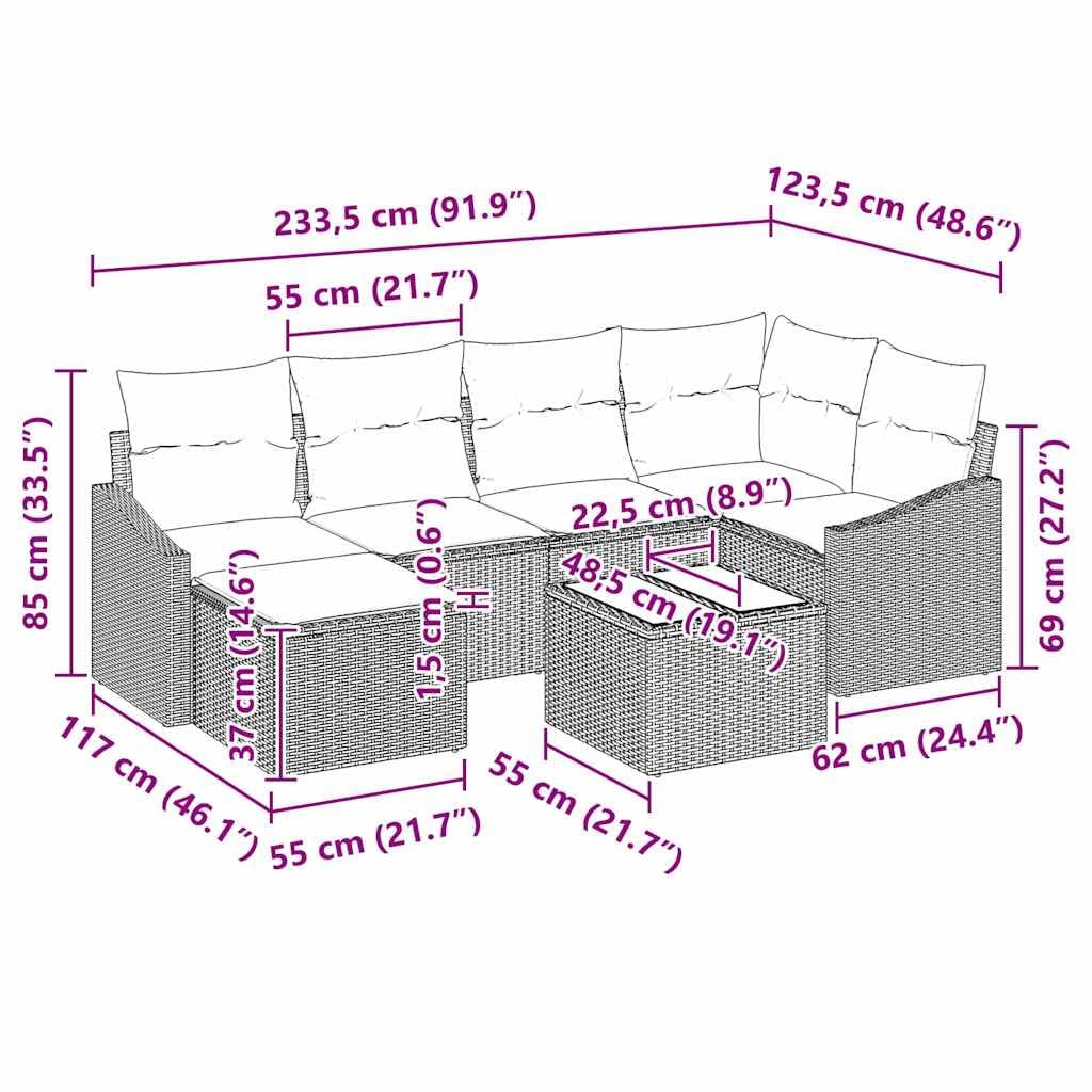 vidaXL Zestaw Sof 7 szt. Jasnoszary polirattan | Dopasuj do swojej przestrzeni, niezależnie od tego, czy to mały balkon, czy duża działka!, Wystarczająco mocny,