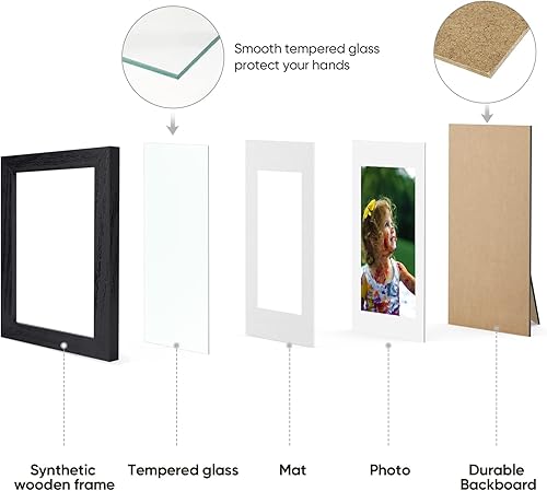 Miniatura 3 de Nacial Juego de 4 portarretratos de 5 x 7, marcos de fotos retro rústicos con vidrio templado, pantalla de 4 x 6 con paspartú o fotos de 5 x 7 sin