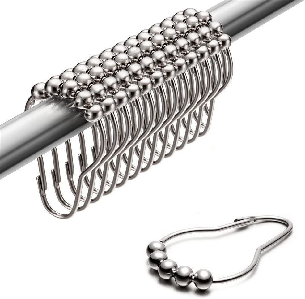 Shower Curtain Rings, Double Shower Hooks Metal Rustproof Curtain Hooks, Shower Rings for Bathroom Shower Curtain Rod Nickel
