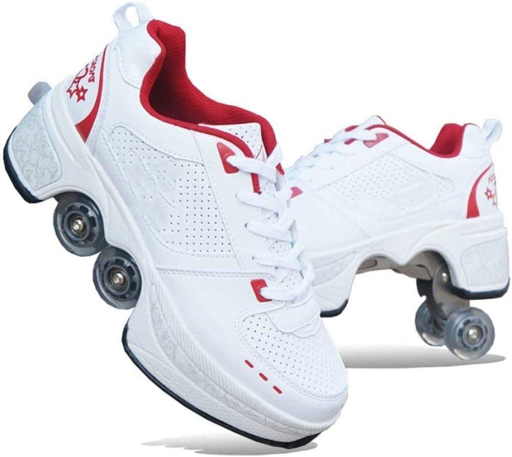 Patins A roulettes Reglables,Deform Wheels Skates Roller Shoes Casual Sneakers Walking Skates Hommes Femmes Runaway Patins à Quatre Roues