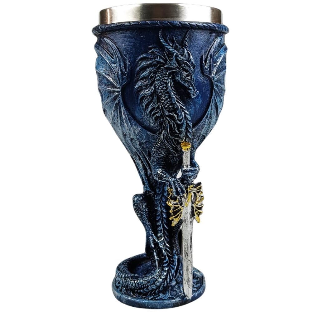 Calice Vino con Drago Fiammeggiante Medievale, 7 Once, in Acciaio Inossidabile E Resina, Calice Vino Fantasy Medievale, Regalo per Uomo, Festa del papà, Festa a Tema