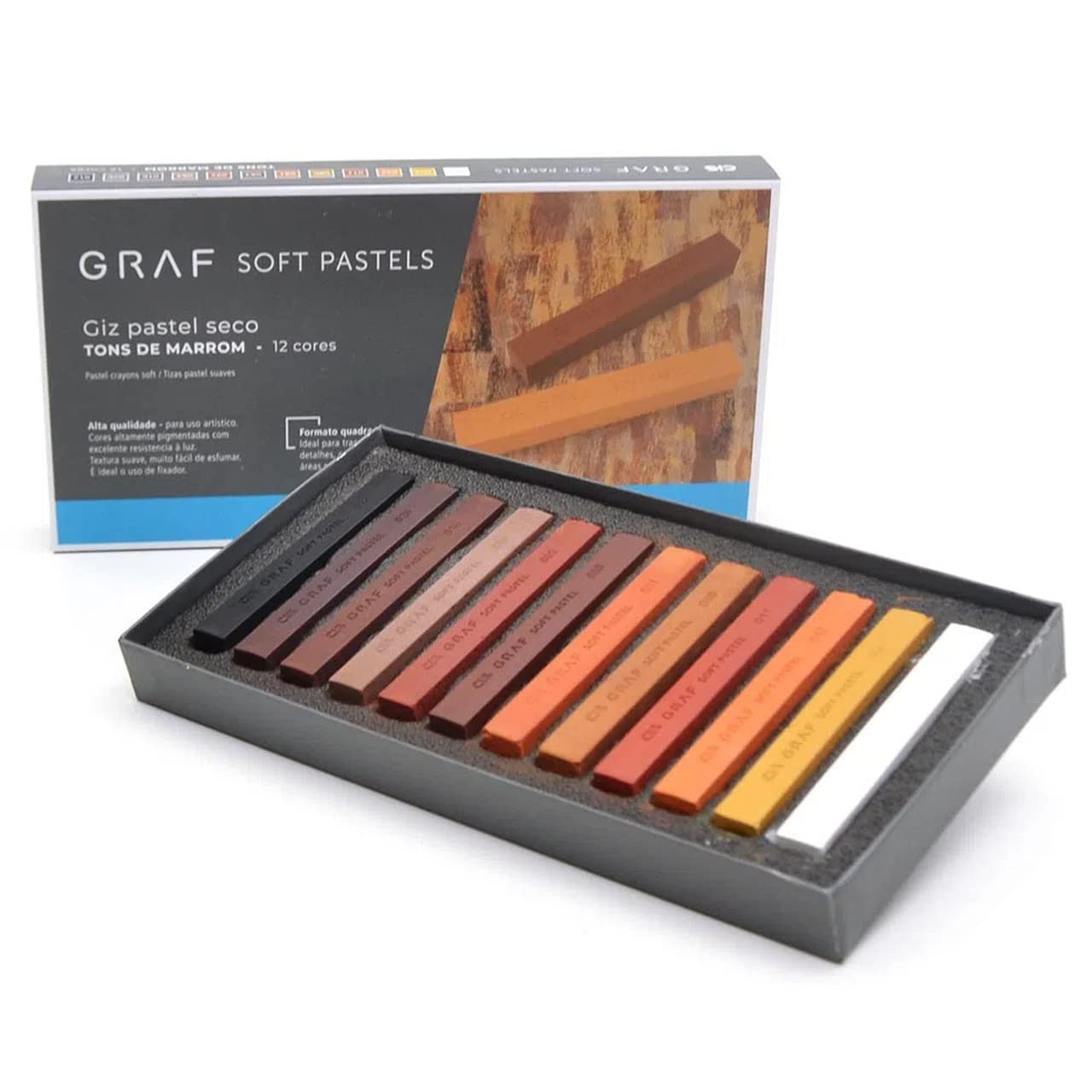 Giz Pastel Seco Graf Soft, CIS, Caixa c/12 cores com tons de marrom sortidas