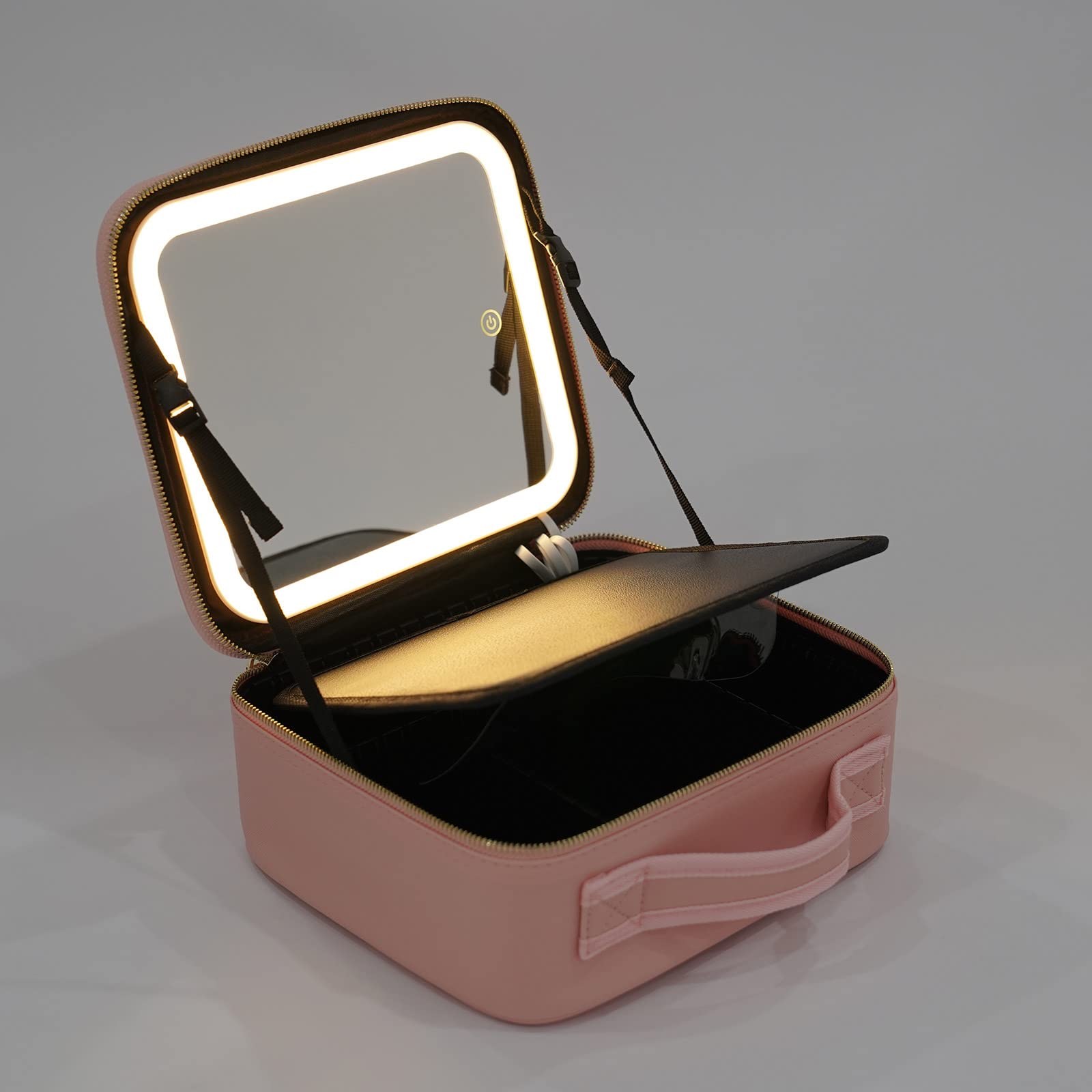 Trousse de maquillage avec miroir LED, grande capacité, trousse de rangement pour outils, pinceaux de maquillage, boîte de rangement portable, rose, Rose, m, Style moderne