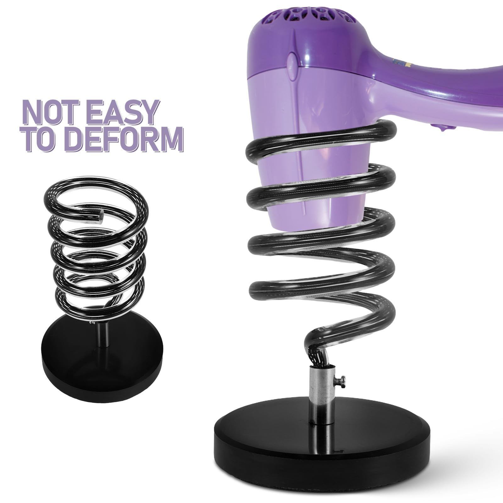 Vaguelly Soporte para Secador de Pelo en Espiral con Diseño Multifuncional y Base de Mármol Negro para Uso en Baño o Salón sin Necesidad de Taladro