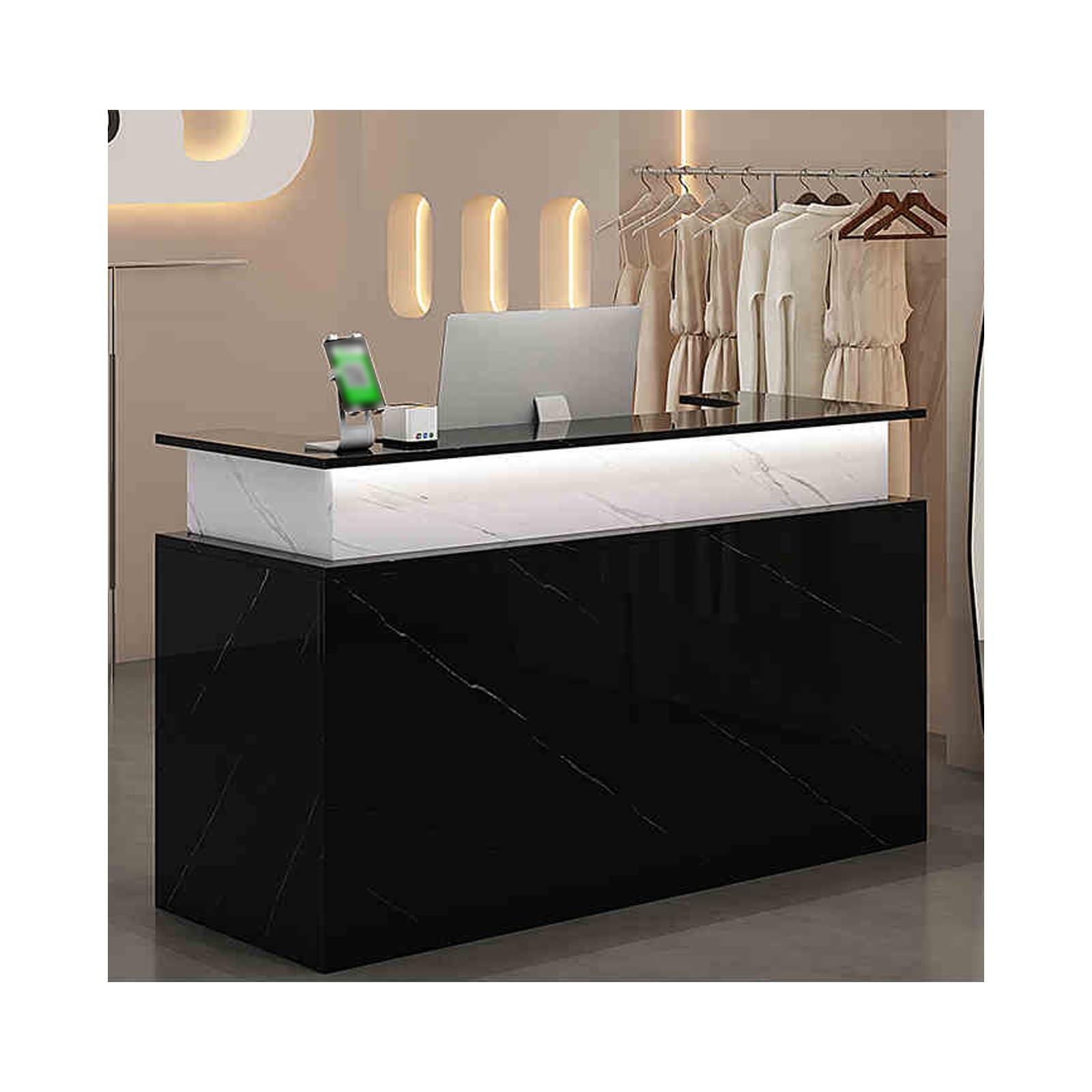 Moderno bancone per reception con cassetto bloccabile, elegante banco vendite per ufficio e vendita al dettaglio, bancone anteriore da 100 cm, per hall e salone (finitura albicocca)