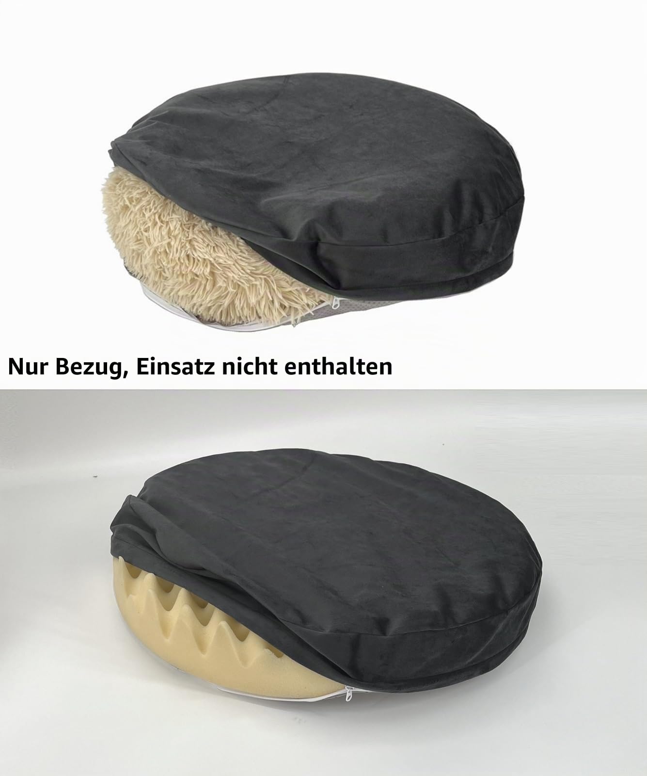 Grauer Samt-Bezug für Hundebett, rund, wasserdicht, nur 111,8 cm