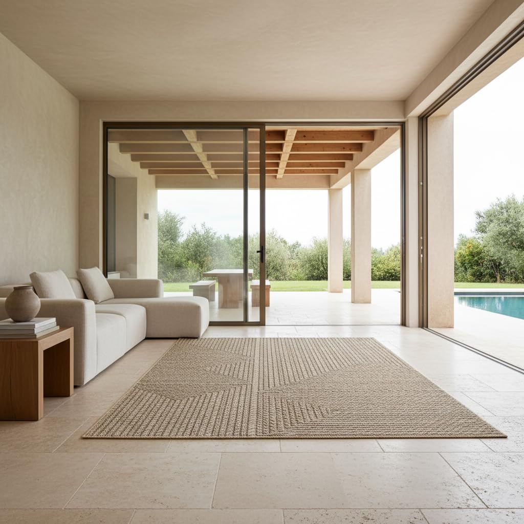 Tapis Tissé Plat Uni Style Kilim Lavable Beige 120x170 cm Entrée Couloir Oeko-TEX | ARLBERG