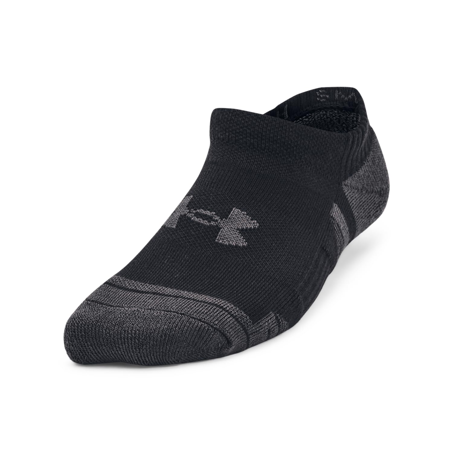 Under Armour boys Performance Tech No show 3 Pack Black / Black / Jet Gray M