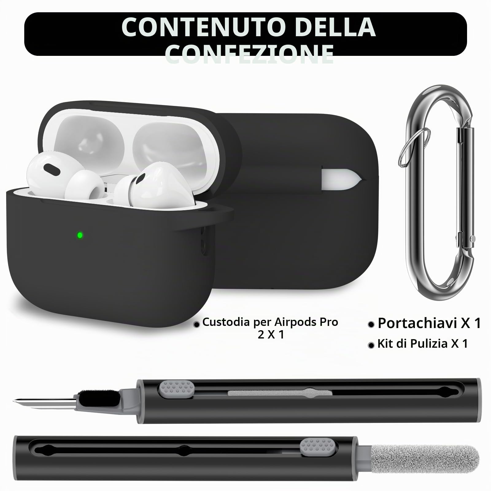 Inesore Compatible with Airpods Pro 2 Custodia Cover,Silicone Protective Case for Apple Airpods Pro 2nd/1st Generation Charging Case with Keychain and Cleaner Pen,for Women Men-Black