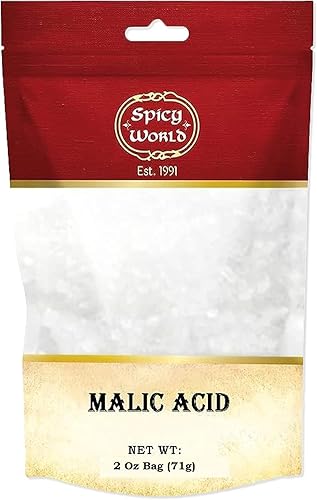 Spicy World Polvo de ácido málico, 2 oz (56 g), grado alimenticio, cristales, sabor agrio, puro y de primera calidad